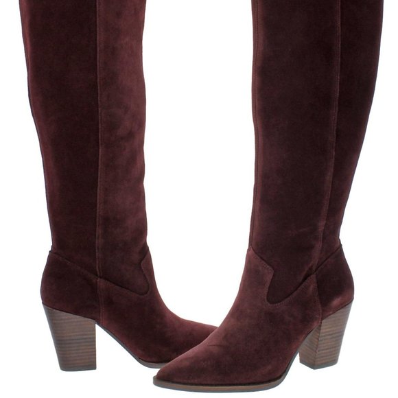 Burgundy Azoola Leather Pointed Toe Knee Boots - Picture 3 of 5